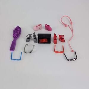 Barbie 14 Item Bundle 4 pairs of glasses, 2 pairs of shoes, 2 shoes, headphones